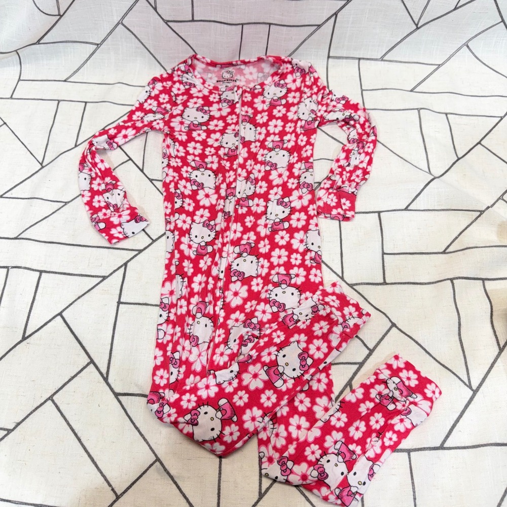 Hello Kitty One Piece Pajamas 4T Red Pink Floral Viscose Snug Fit Sleeper